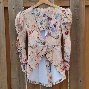 STUNNING Postage Stamp Blazer Women's XS One Of A Kind Effie Matthews Co…